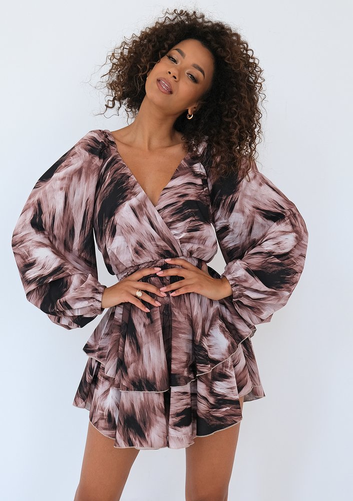 Nessa - Brown printed mini dress