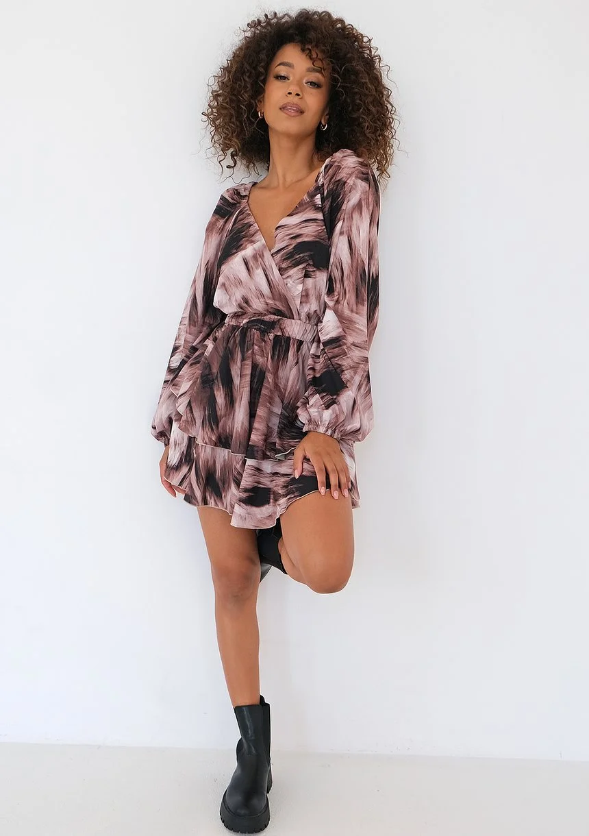 Nessa - Brown printed mini dress