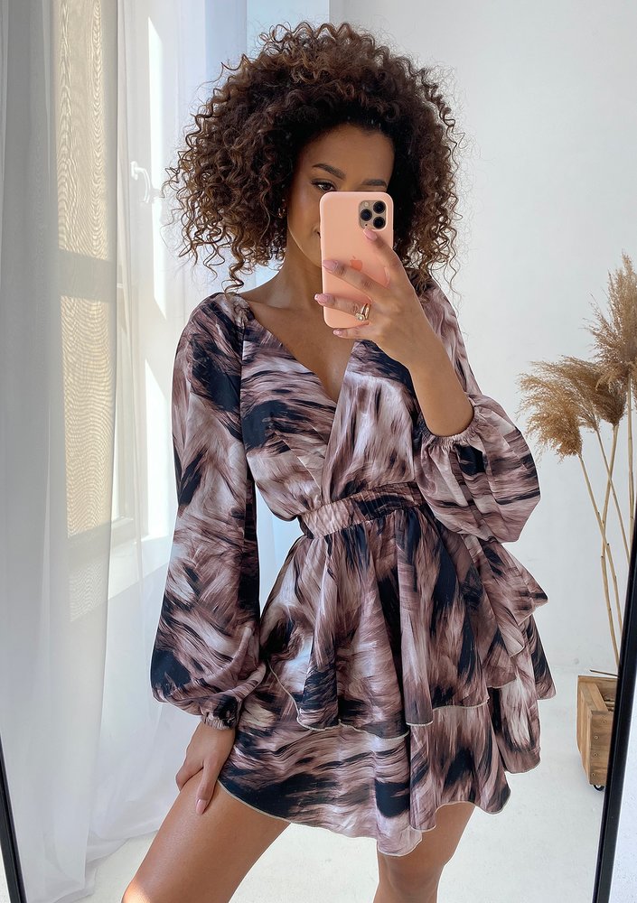 Nessa - Brown printed mini dress