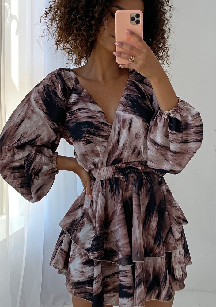 Nessa - Brown printed mini dress