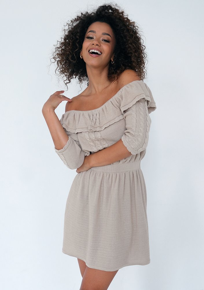Elia - Beige knitted mini dress