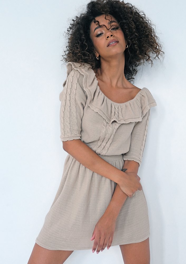 Elia - Beige knitted mini dress