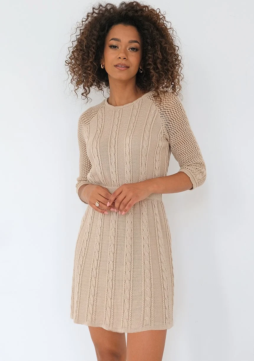 Dafne - Beige knitted mini dress