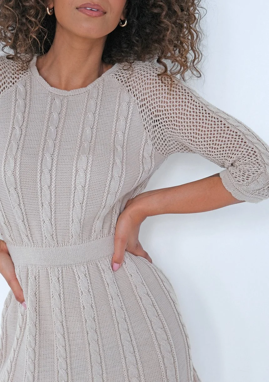 Dafne - Beige knitted mini dress