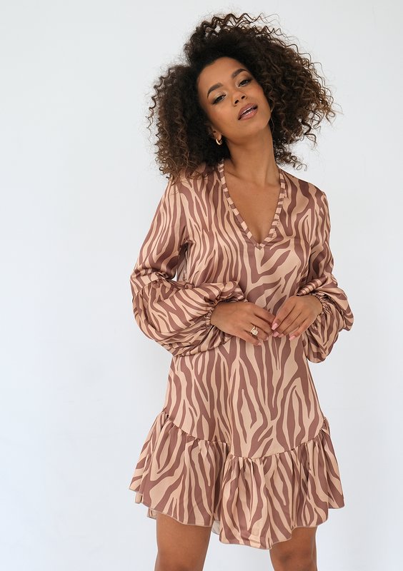 Lavra - Satynowa sukienka mini Zebra Print