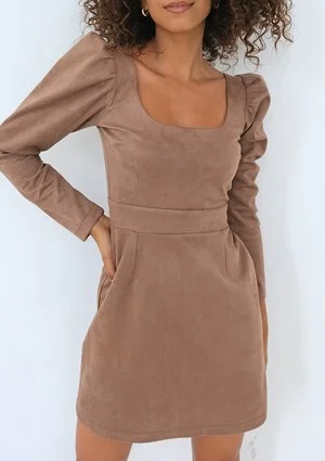 Sana - Sukienka mini z imitacji zamszu Brązowa