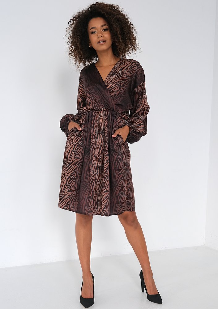 Irene - Brown zebra printed midi dress