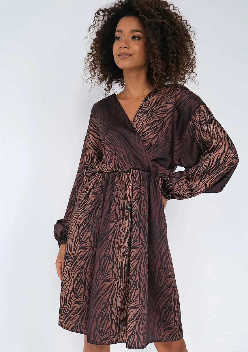 Irene - Brown zebra printed midi dress