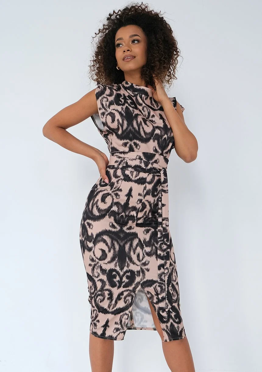 Gemma - Beige printed midi dress