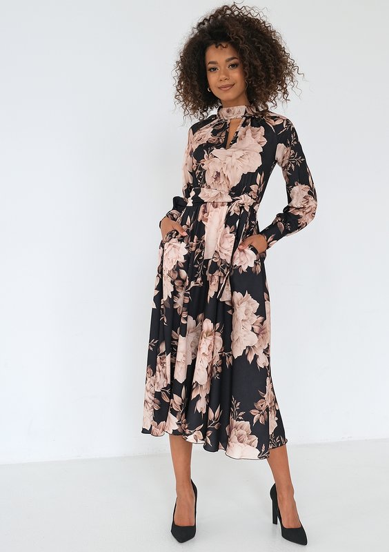 Florence - Black floral midi dress