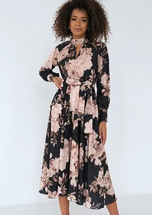 Florence - Sukienka midi w kwiaty Czarna