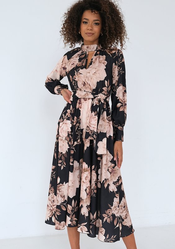 Florence - Black floral midi dress