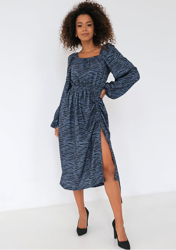 Irma - Blue zebra printed midi dress