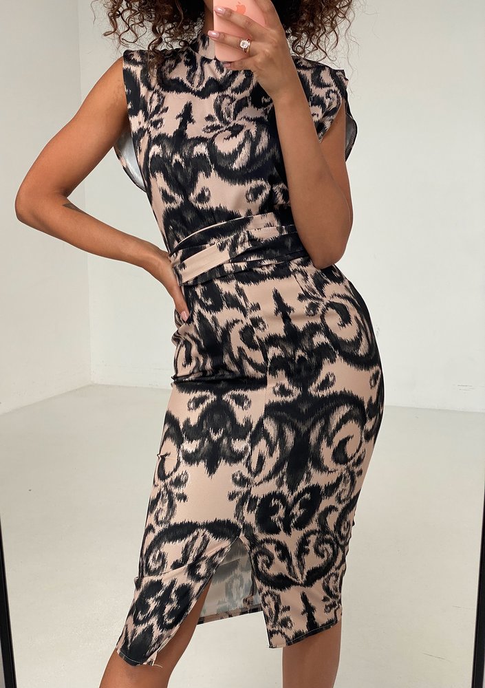 Gemma - Beige printed midi dress