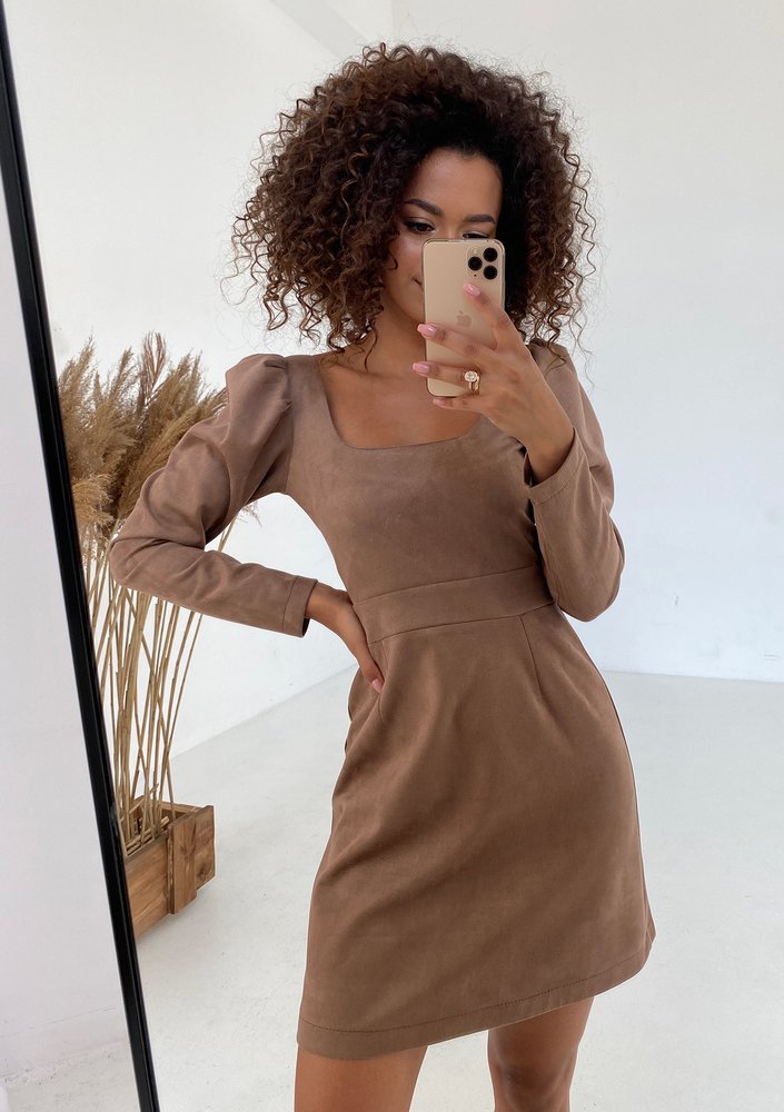 Sana - Brown mini eco suede dress