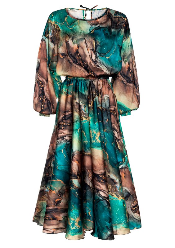 Midi satin dress Green Marble