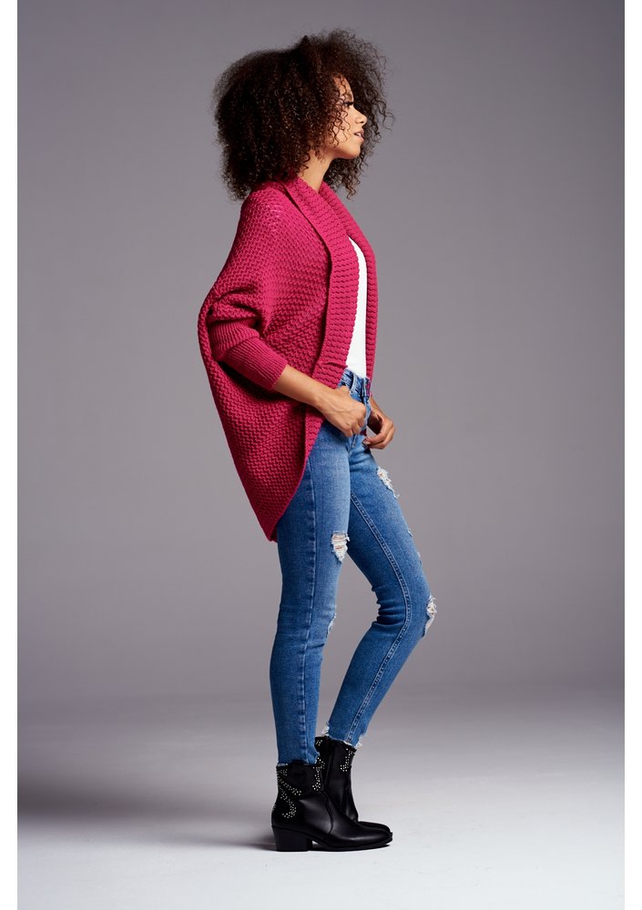 SWETER NARZUTKA OVERSIZE ILM A01 AMARANTOWY