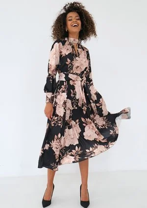 Florence - Black floral midi dress