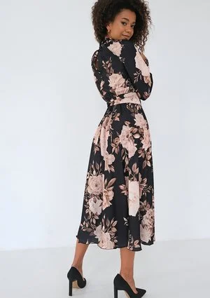 Florence - Black floral midi dress