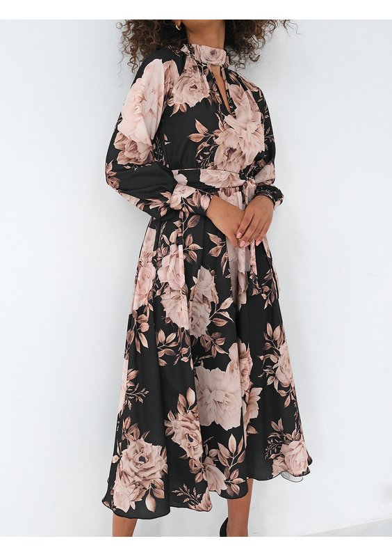 Florence - Black floral midi dress