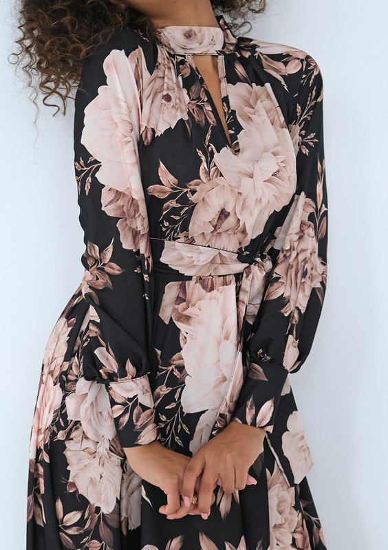 Florence - Black floral midi dress