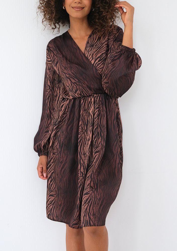 Irene - Brown zebra printed midi dress