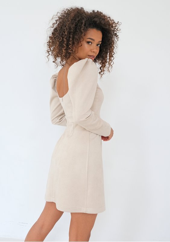 Sana - Sukienka mini z imitacji zamszu Beżowa