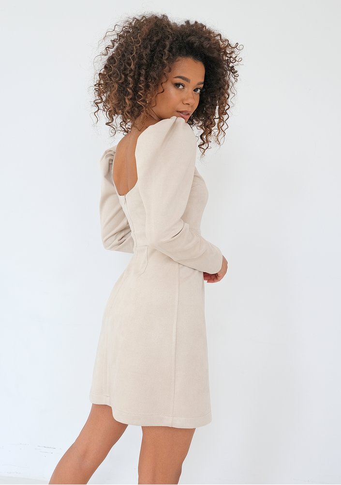 Sana - Beige mini eco suede dress