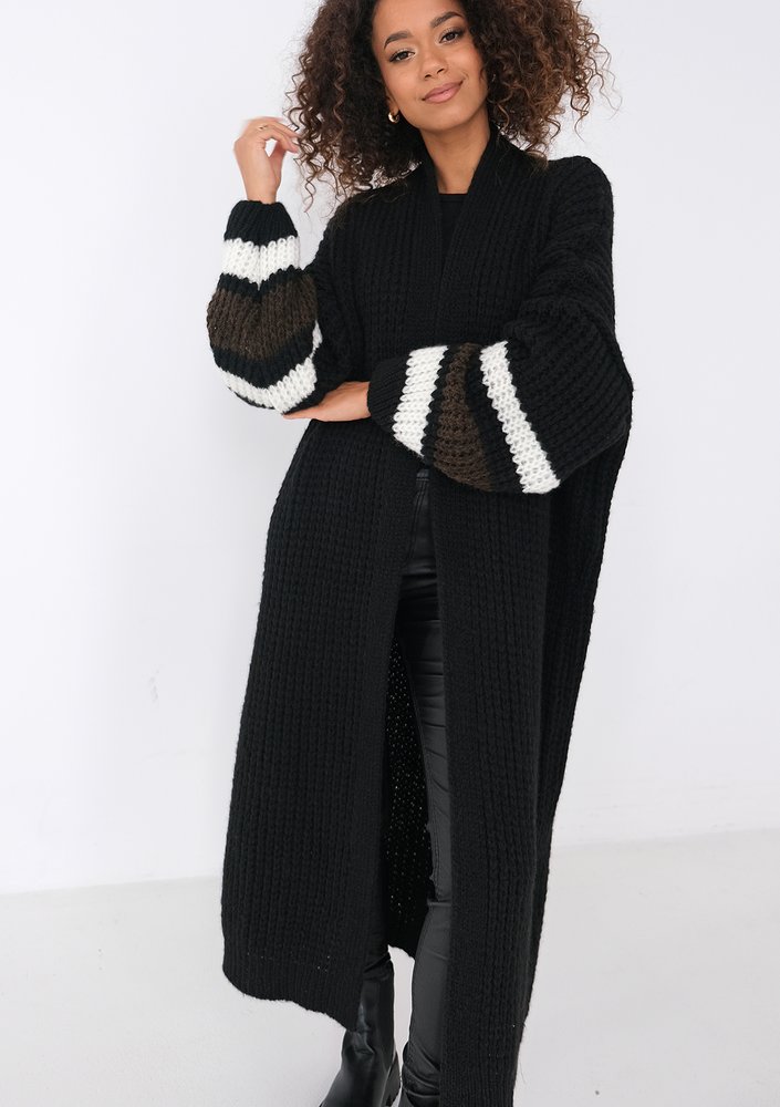 Vind - Long black cardigan in stripes