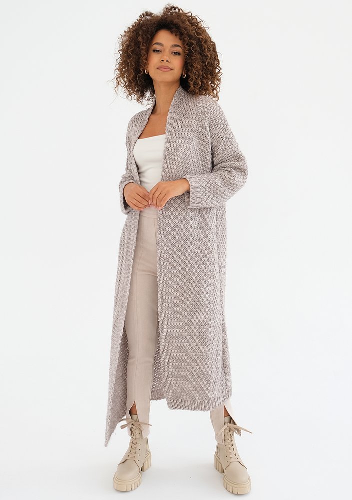 Tove - Melange beige maxi cardigan