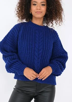 Remo - Sweter z ozdobnym splotem Kobaltowy