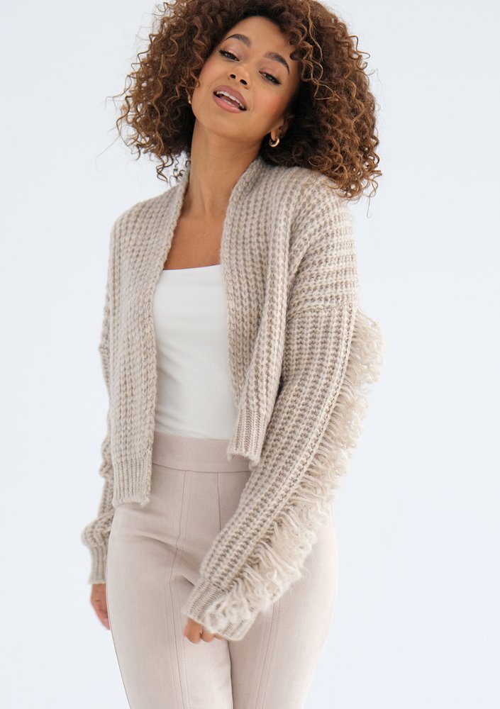 Adora - Beige fringed cardigan