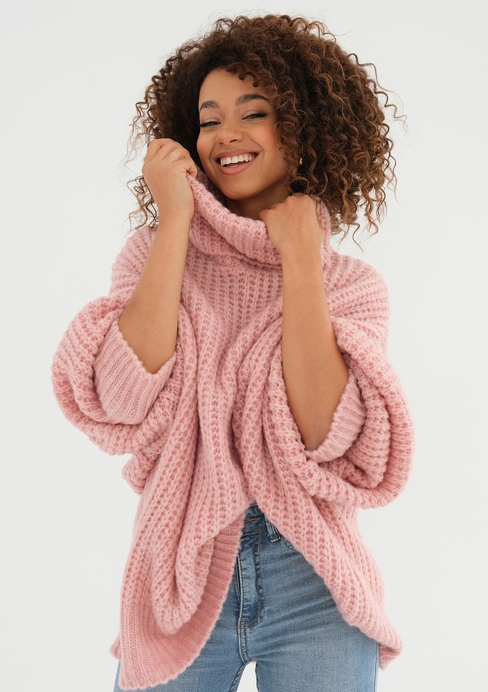 Stor - Sweter z golfem oversize Pudrowy