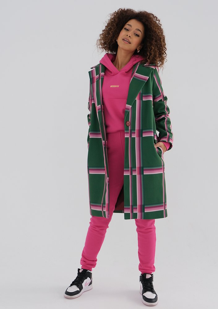 Moris - Green coat with a pink check print
