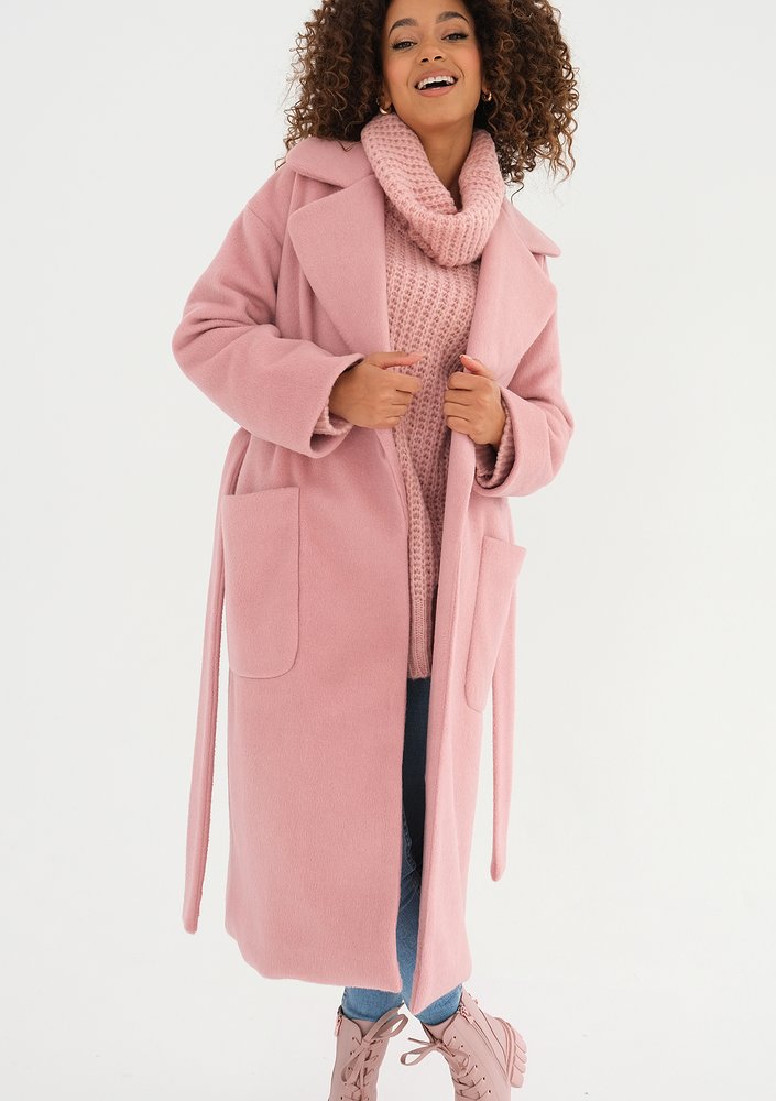 Sage - Powder pink tied coat