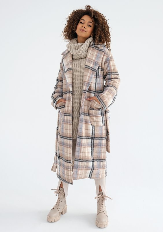 Sage - Beige checked tied coat