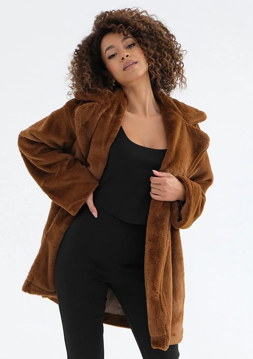 Osha - Caramel brown faux fur coat