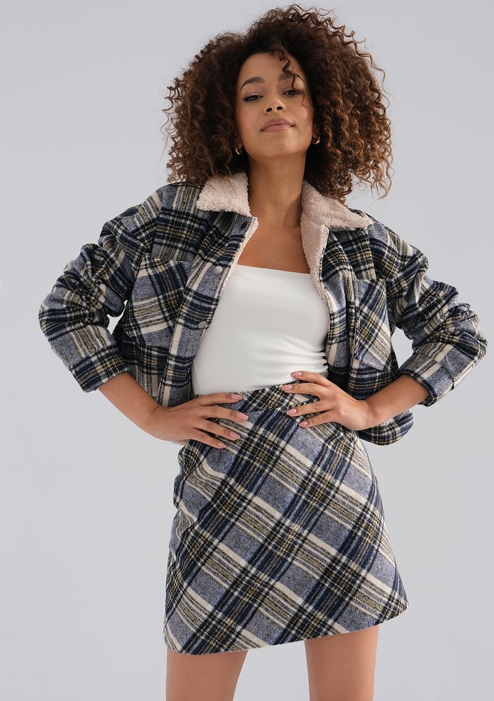 Lisa - Blue checked flannel skirt