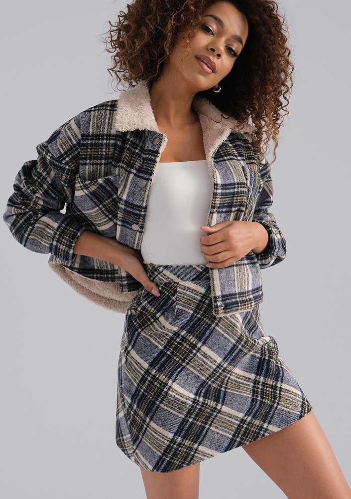 Lisa - Blue checked flannel skirt