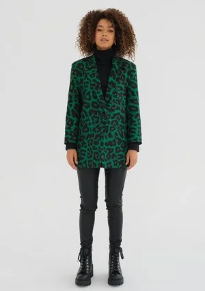 Zura - Green leopard printed oversize blazer