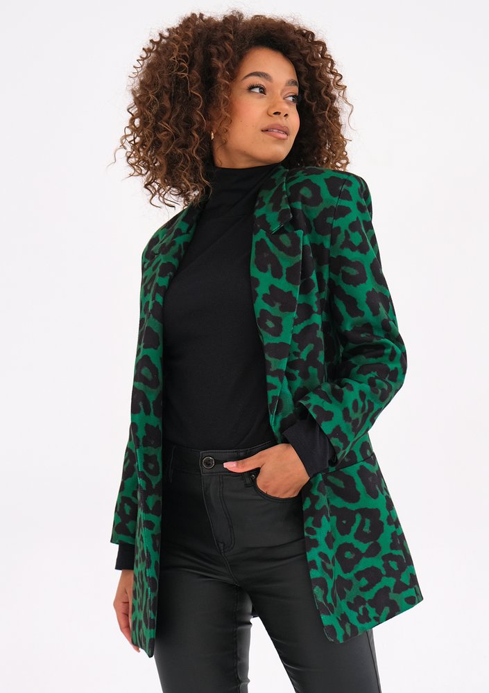 Zura - Green leopard printed oversize blazer