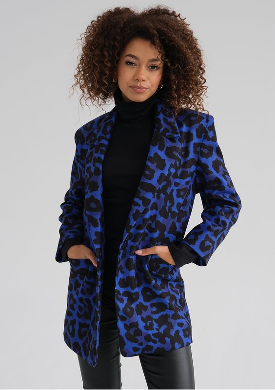 Zura - Blue leopard printed oversize blazer