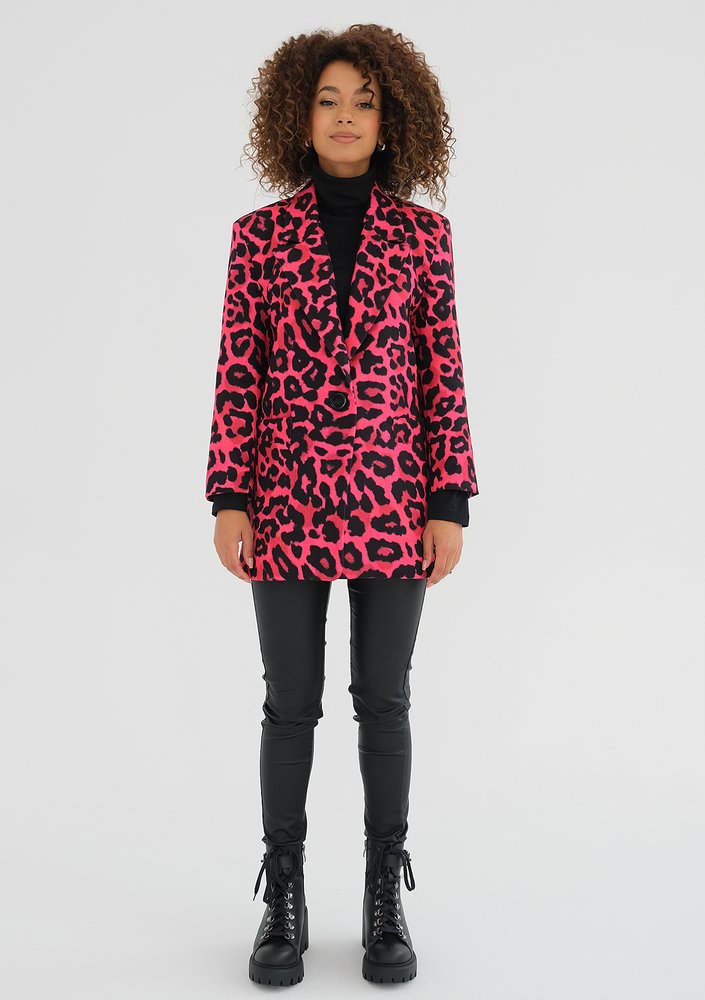 Zura - Pink leopard printed oversize blazer