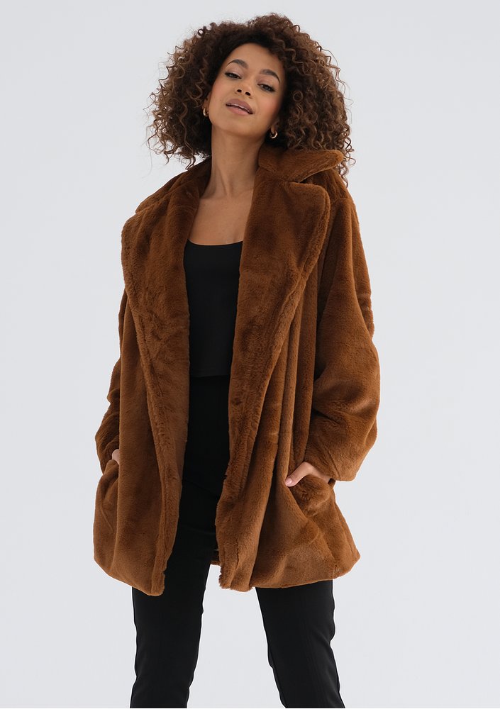 Osha - Caramel brown faux fur coat