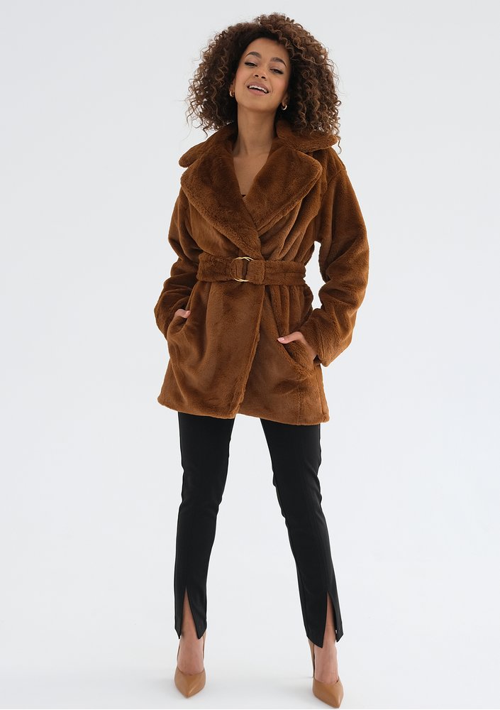 Osha - Caramel brown faux fur coat