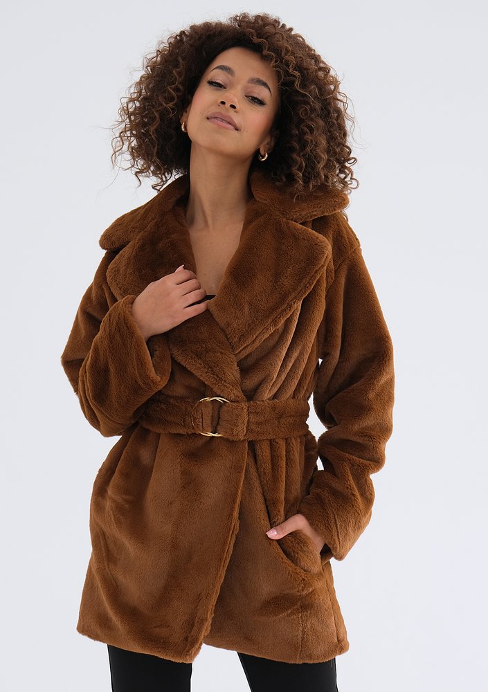Osha - Caramel brown faux fur coat