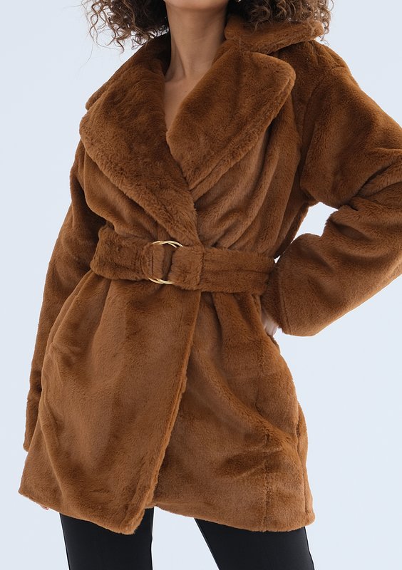 Osha - Caramel brown faux fur coat