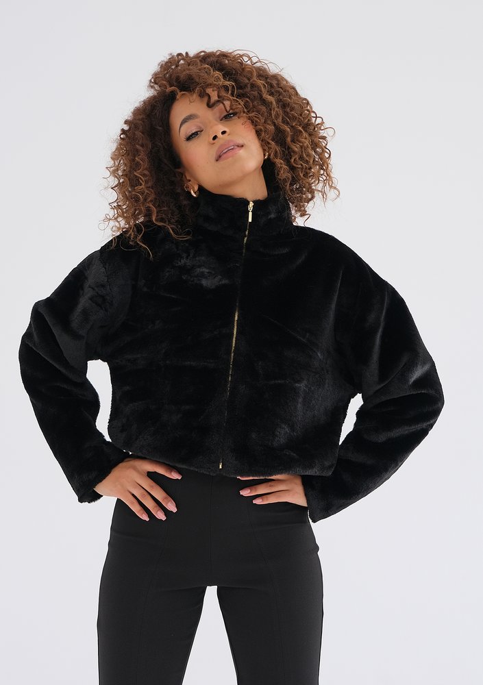 Mojo - Short black faux fur jacket