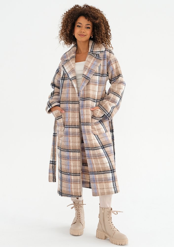 Sage - Beige checked tied coat