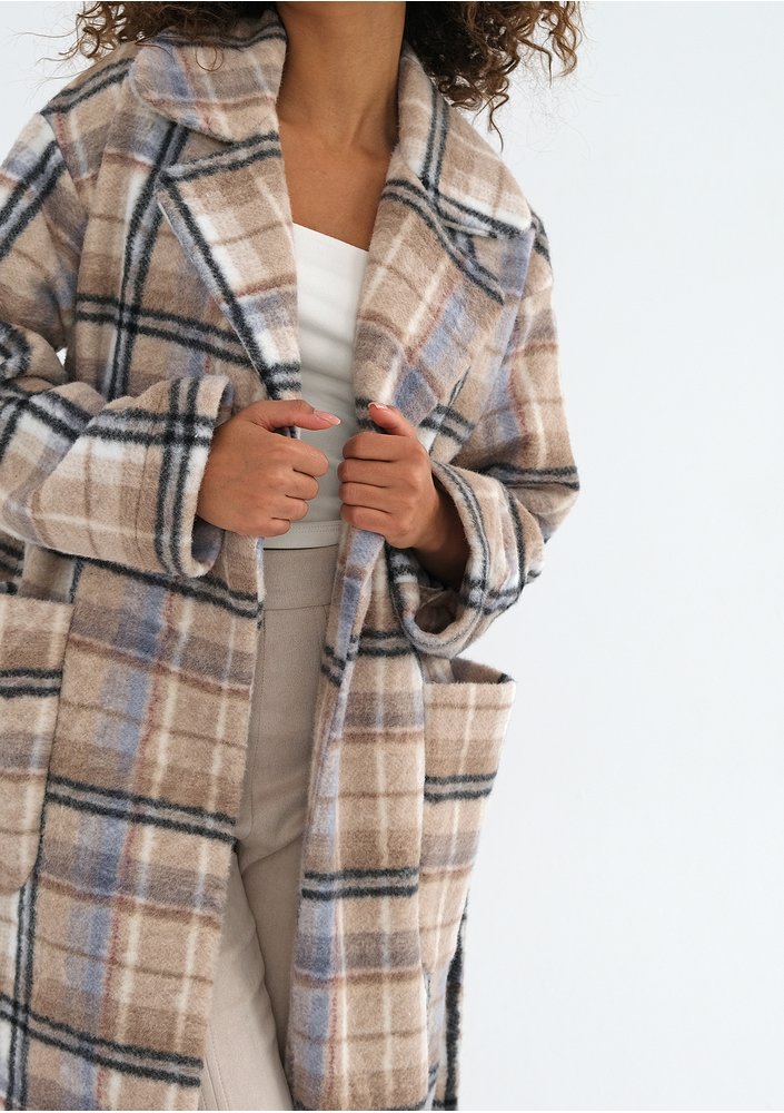 Sage - Beige checked tied coat
